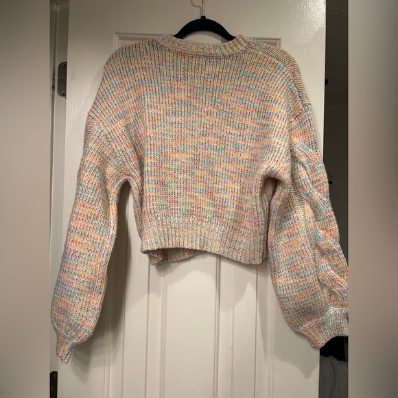 Lulus ivory knit multi colored cropped long sleeve sweater w/ cable knit detail - Picture 9 of 9